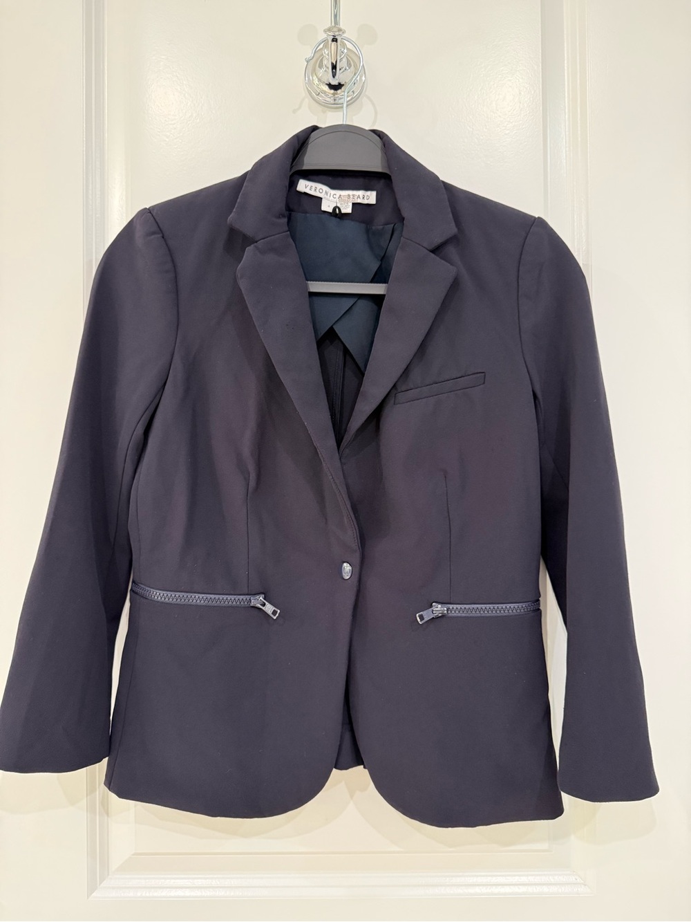 Veronica Beard Dark Navy Zip-Pocket Tailored Blazer